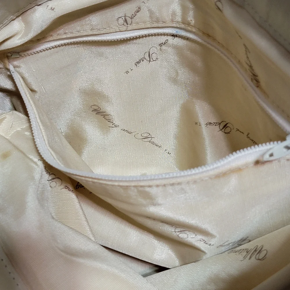 VINTAGE Whiting & Davis Cream Metal Mesh w/ Leather Trim Shoulder Bag P193‎